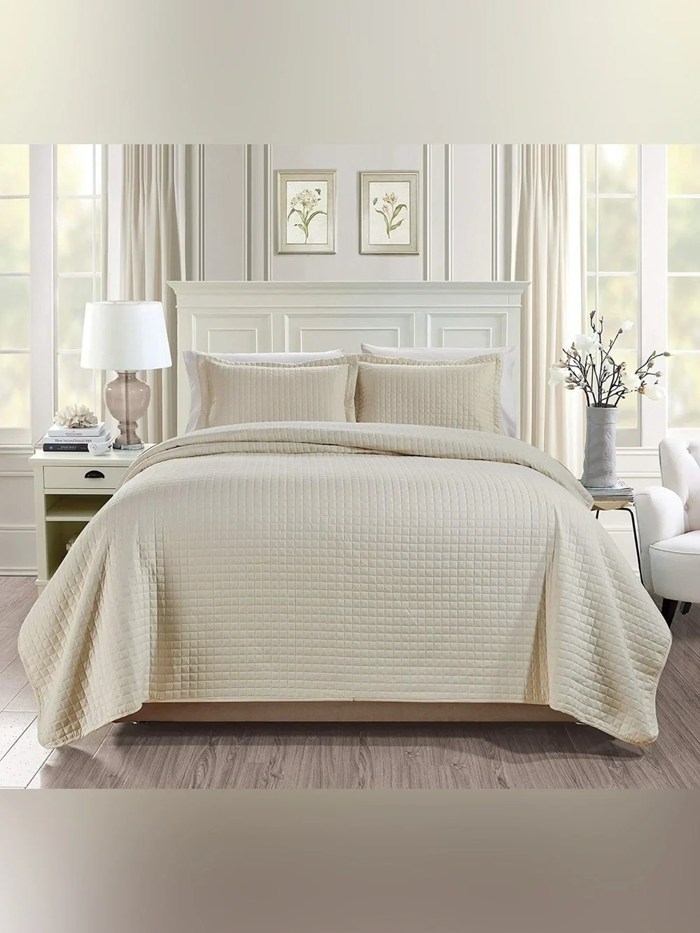 Ivory king 3 piece quilt set